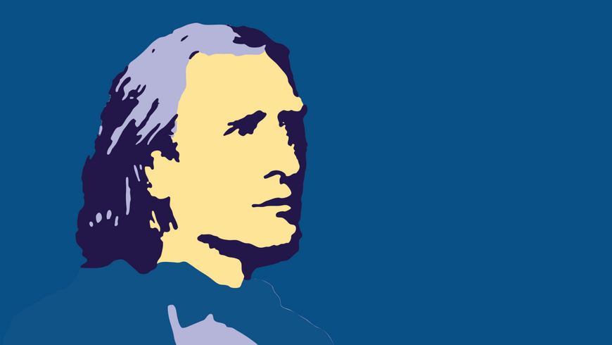 Franz Liszt im Pop-Art-Stil mit blauem Hintergrund